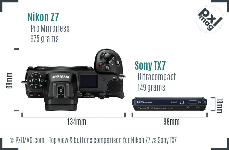 Nikon Z7 vs Sony TX7 top view buttons comparison