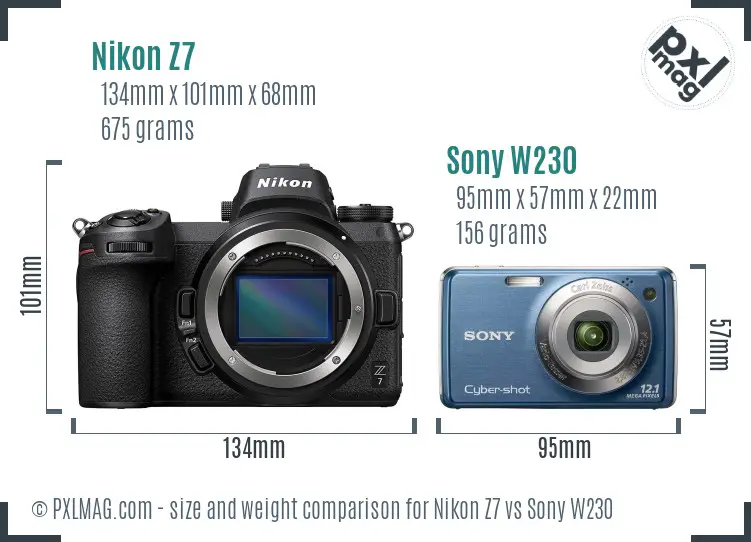 Nikon Z7 vs Sony W230 size comparison