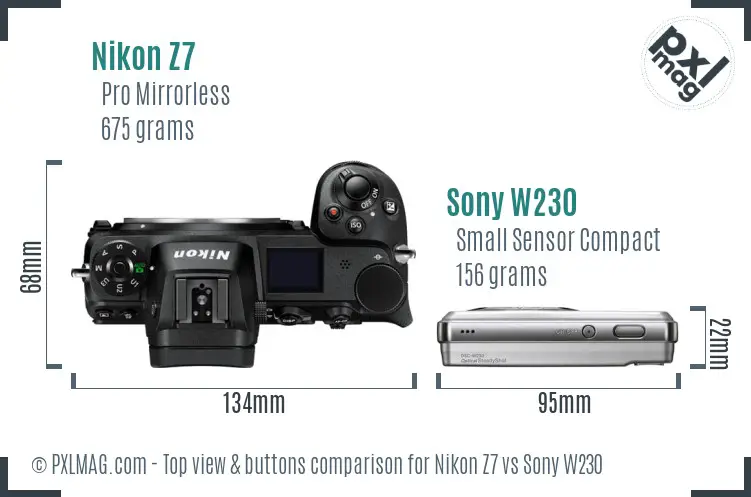 Nikon Z7 vs Sony W230 top view buttons comparison
