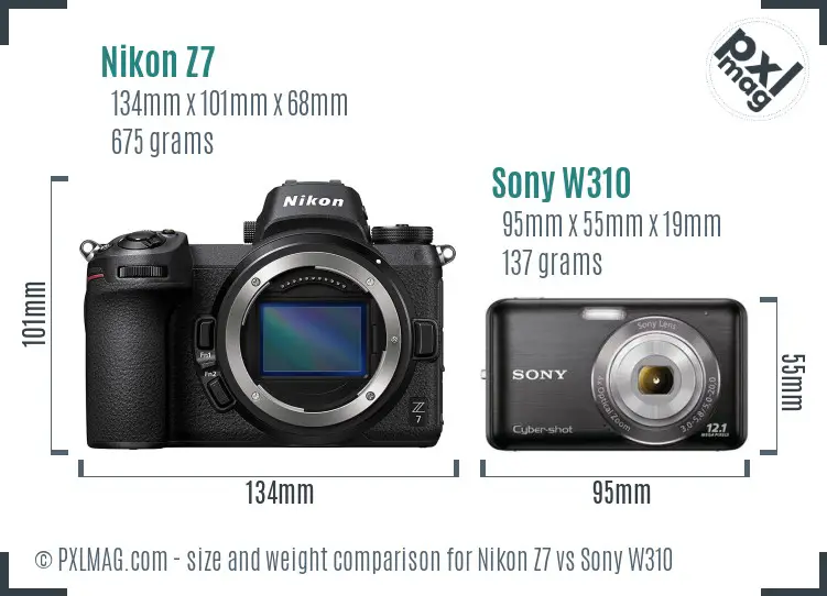Nikon Z7 vs Sony W310 size comparison