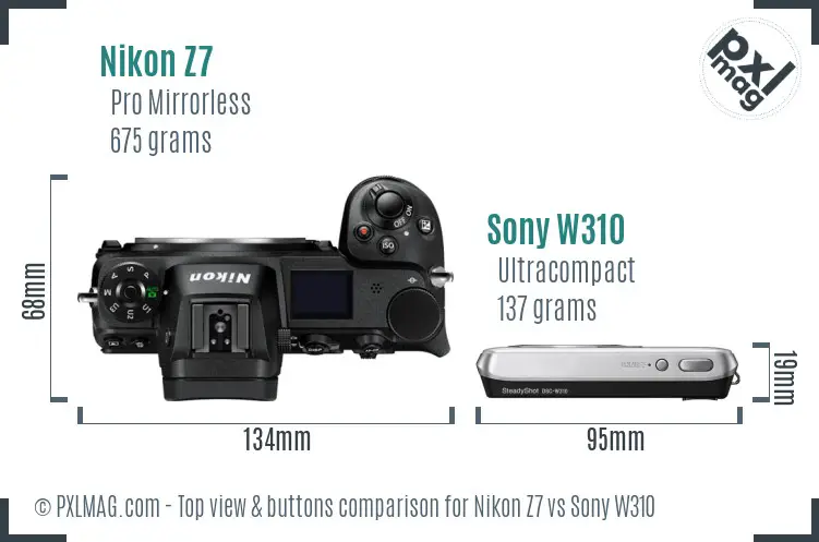 Nikon Z7 vs Sony W310 top view buttons comparison