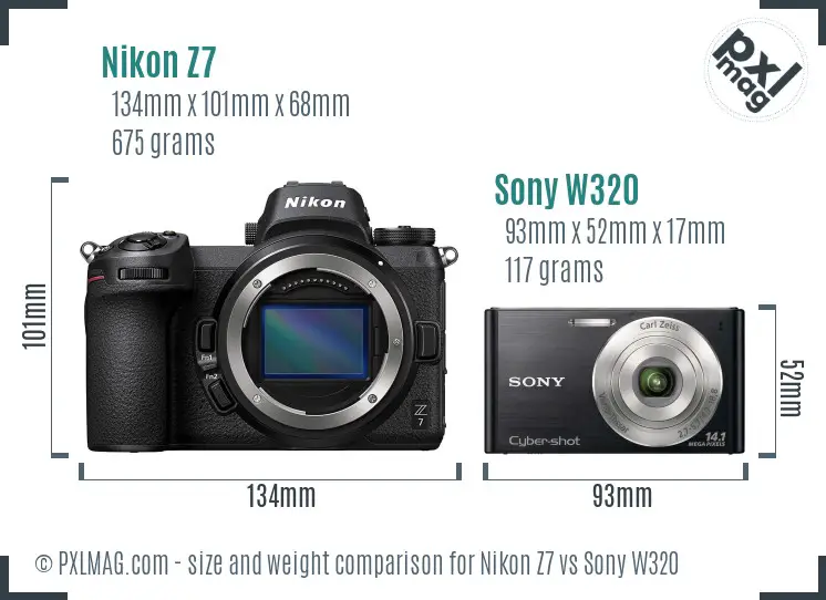 Nikon Z7 vs Sony W320 size comparison