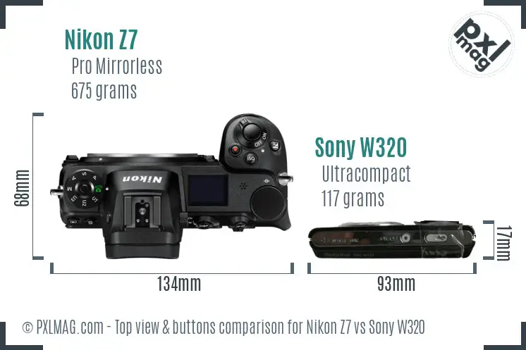 Nikon Z7 vs Sony W320 top view buttons comparison