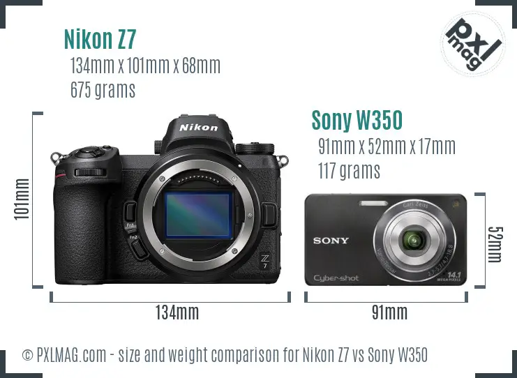 Nikon Z7 vs Sony W350 size comparison