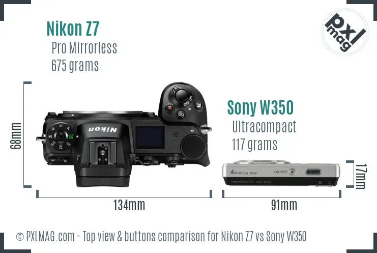 Nikon Z7 vs Sony W350 top view buttons comparison