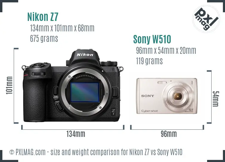 Nikon Z7 vs Sony W510 size comparison