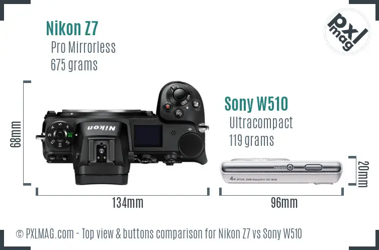 Nikon Z7 vs Sony W510 top view buttons comparison