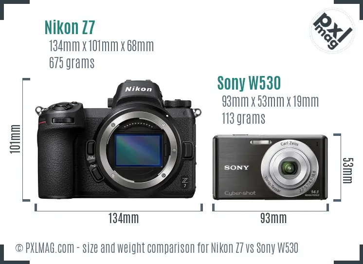 Nikon Z7 vs Sony W530 size comparison