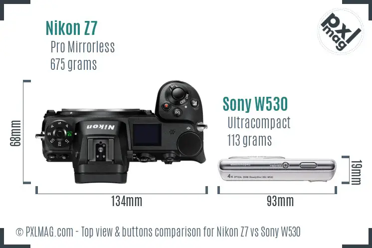 Nikon Z7 vs Sony W530 top view buttons comparison