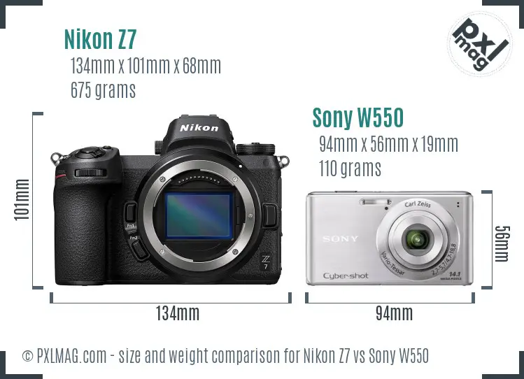 Nikon Z7 vs Sony W550 size comparison
