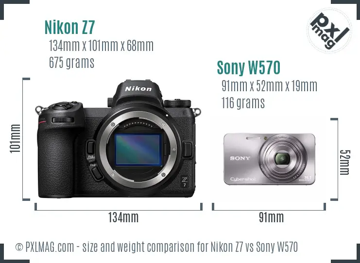 Nikon Z7 vs Sony W570 size comparison