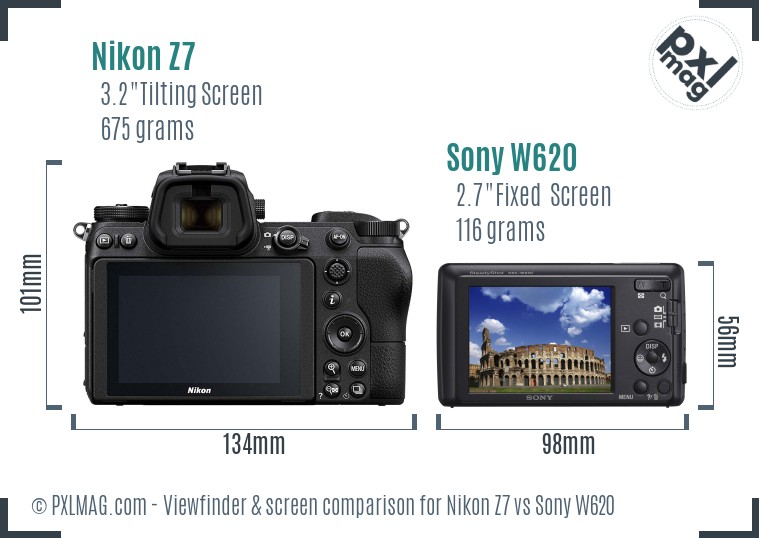 Nikon Z7 vs Sony W620 Screen and Viewfinder comparison