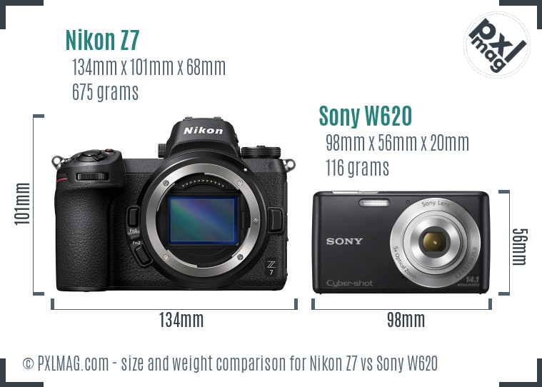 Nikon Z7 vs Sony W620 size comparison