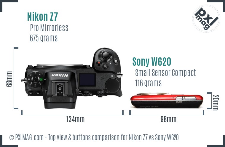Nikon Z7 vs Sony W620 top view buttons comparison