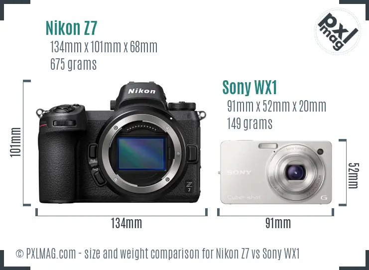 Nikon Z7 vs Sony WX1 size comparison