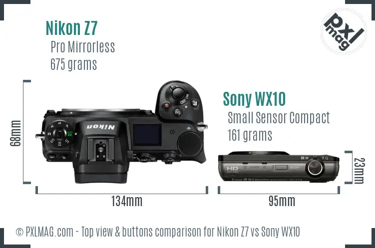 Nikon Z7 vs Sony WX10 top view buttons comparison