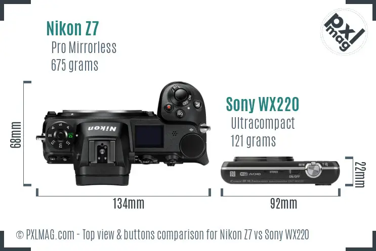 Nikon Z7 vs Sony WX220 top view buttons comparison