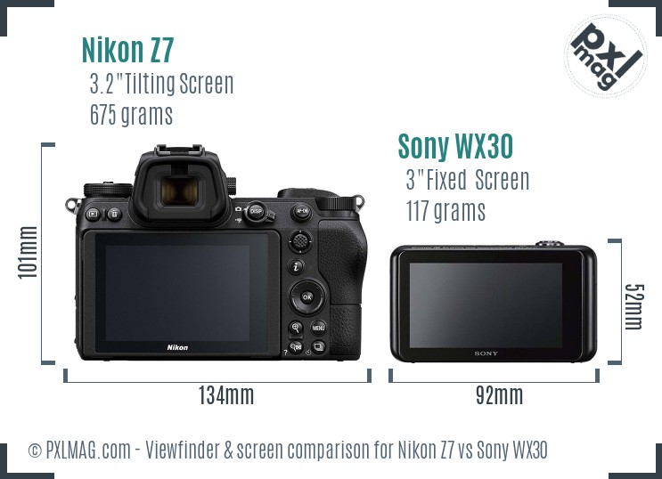 Nikon Z7 vs Sony WX30 Screen and Viewfinder comparison