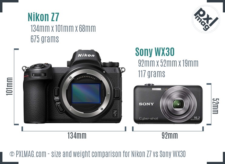 Nikon Z7 vs Sony WX30 size comparison