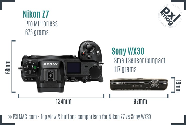 Nikon Z7 vs Sony WX30 top view buttons comparison