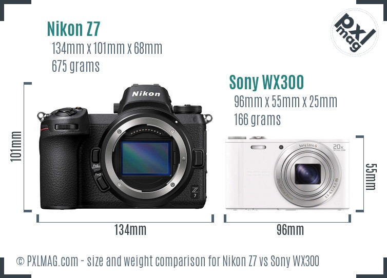 Nikon Z7 vs Sony WX300 size comparison