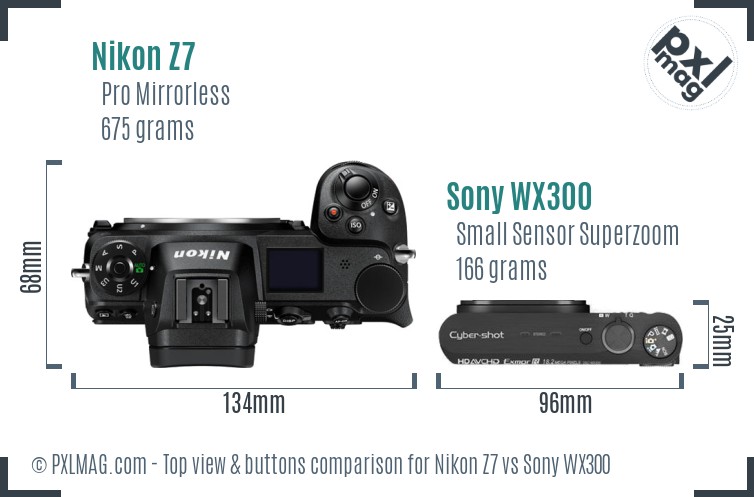 Nikon Z7 vs Sony WX300 top view buttons comparison
