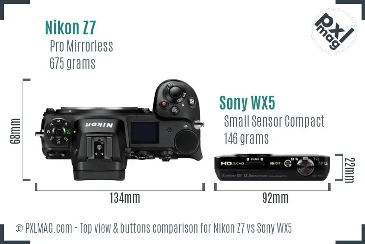 Nikon Z7 vs Sony WX5 top view buttons comparison