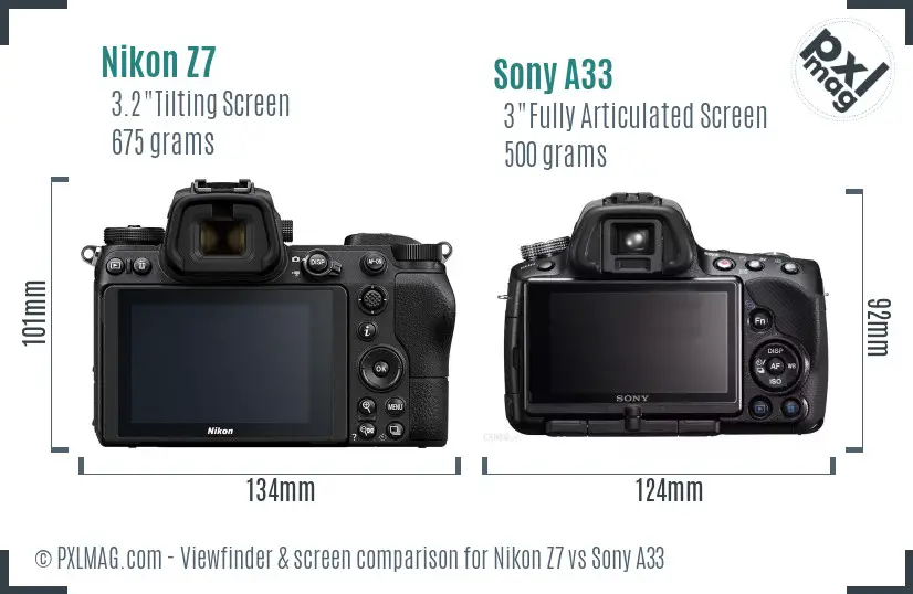 Nikon Z7 vs Sony A33 Screen and Viewfinder comparison