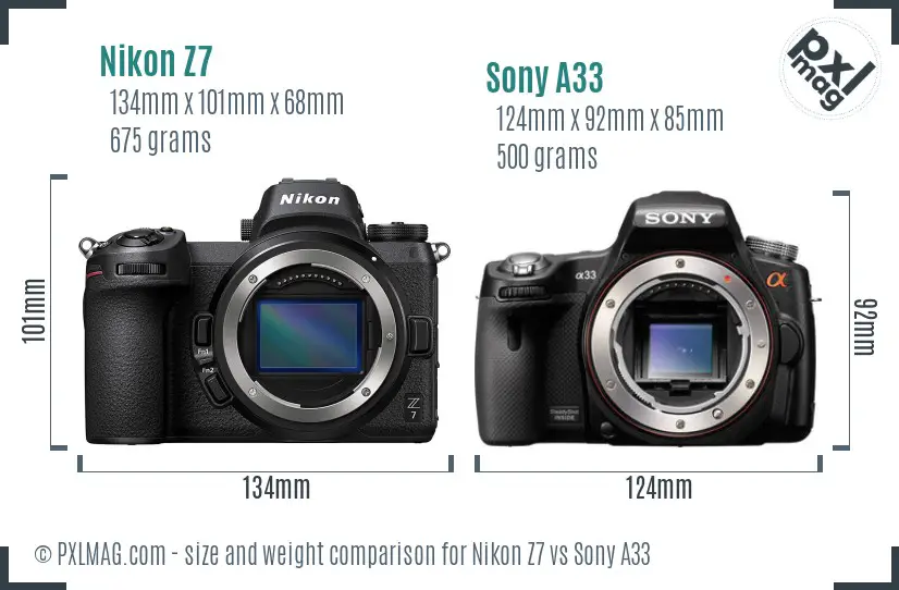 Nikon Z7 vs Sony A33 size comparison