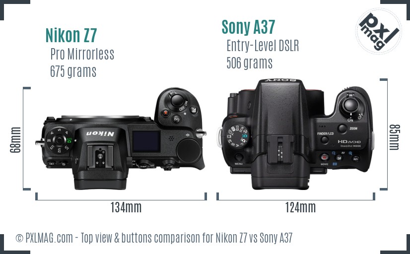 Nikon Z7 vs Sony A37 top view buttons comparison