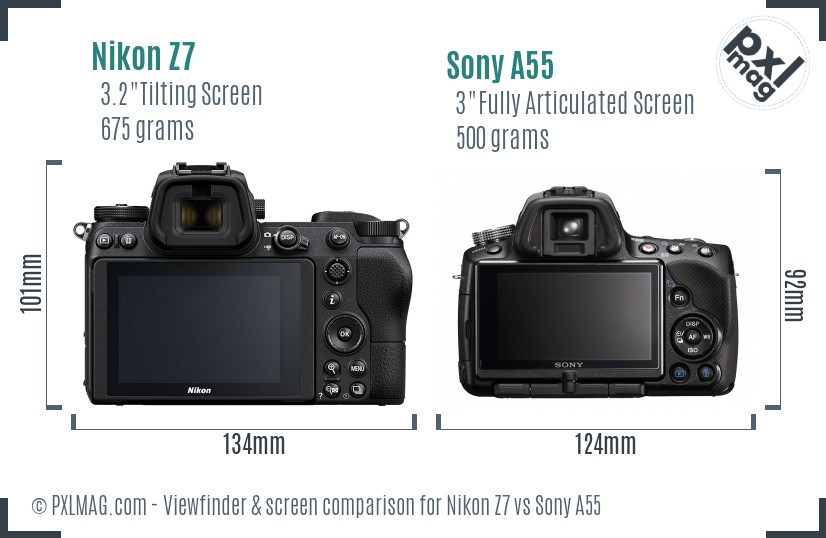 Nikon Z7 vs Sony A55 Screen and Viewfinder comparison