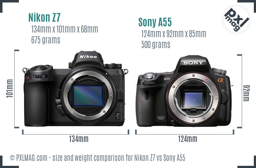 Nikon Z7 vs Sony A55 size comparison