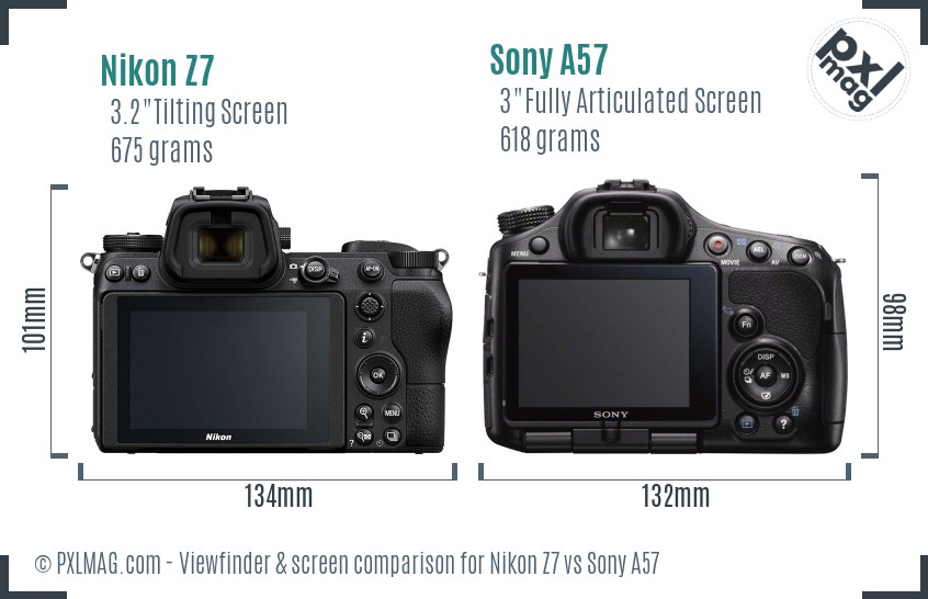 Nikon Z7 vs Sony A57 Screen and Viewfinder comparison