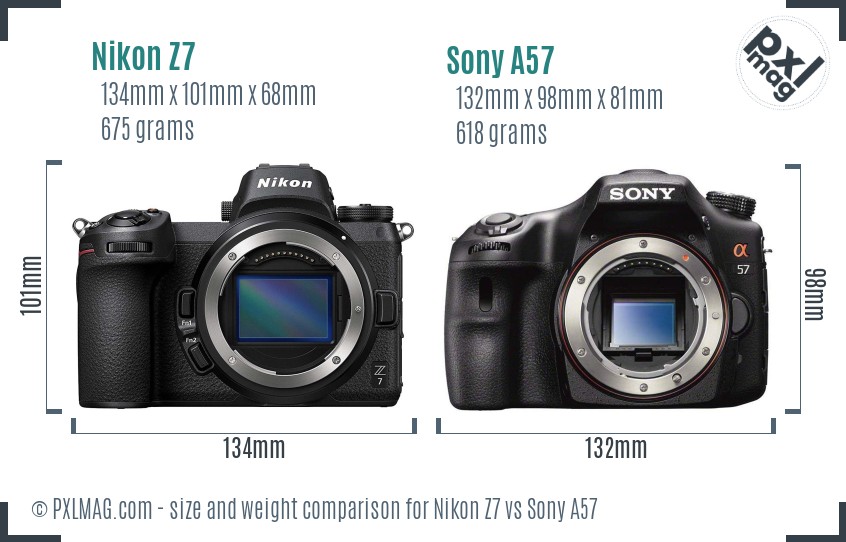 Nikon Z7 vs Sony A57 size comparison