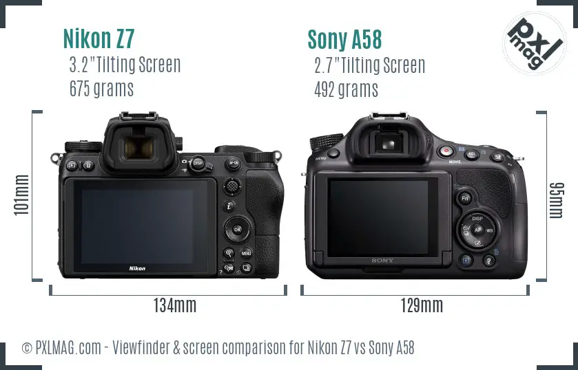 Nikon Z7 vs Sony A58 Screen and Viewfinder comparison
