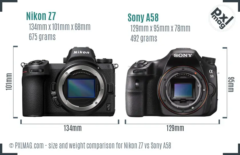 Nikon Z7 vs Sony A58 size comparison