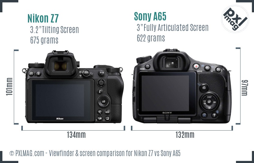 Nikon Z7 vs Sony A65 Screen and Viewfinder comparison