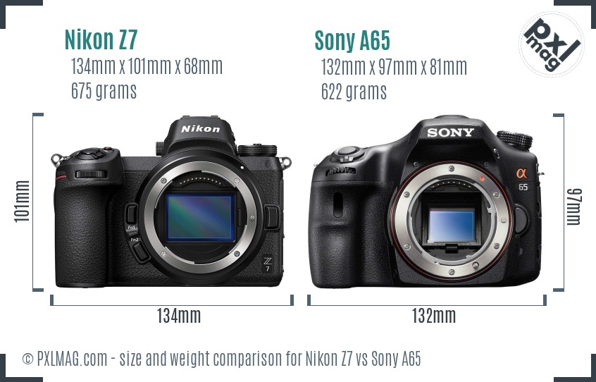Nikon Z7 vs Sony A65 size comparison