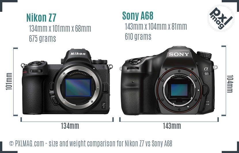 Nikon Z7 vs Sony A68 size comparison