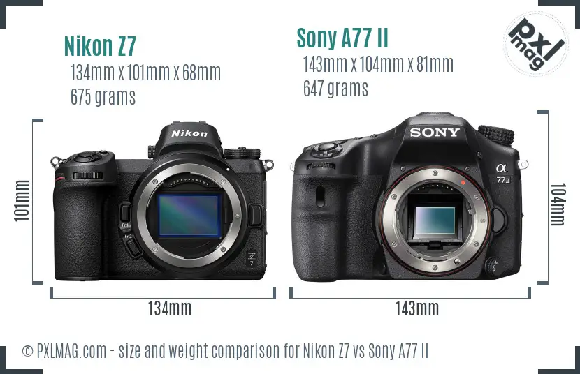 Nikon Z7 vs Sony A77 II size comparison