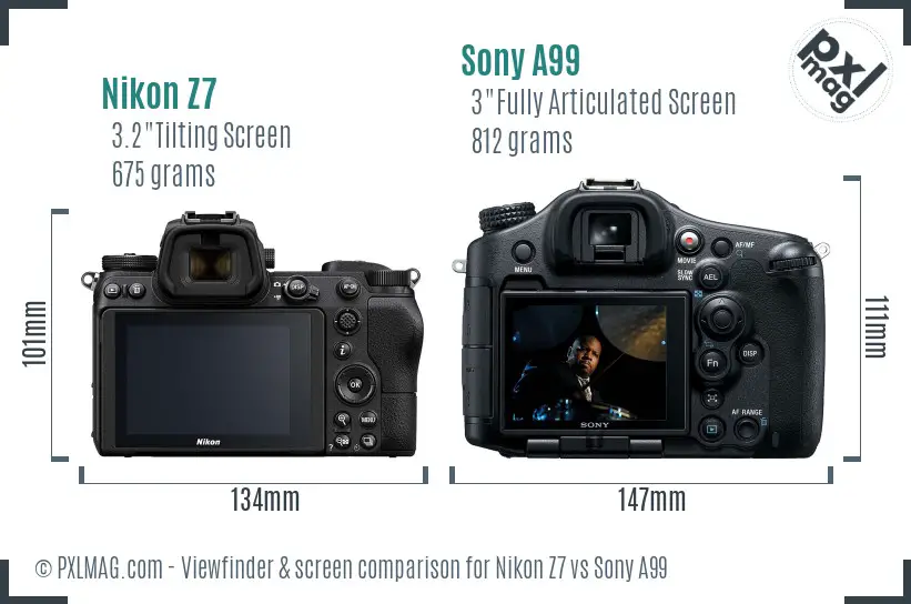 Nikon Z7 vs Sony A99 Screen and Viewfinder comparison