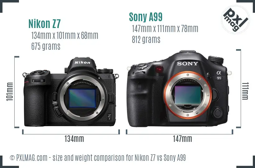 Nikon Z7 vs Sony A99 size comparison