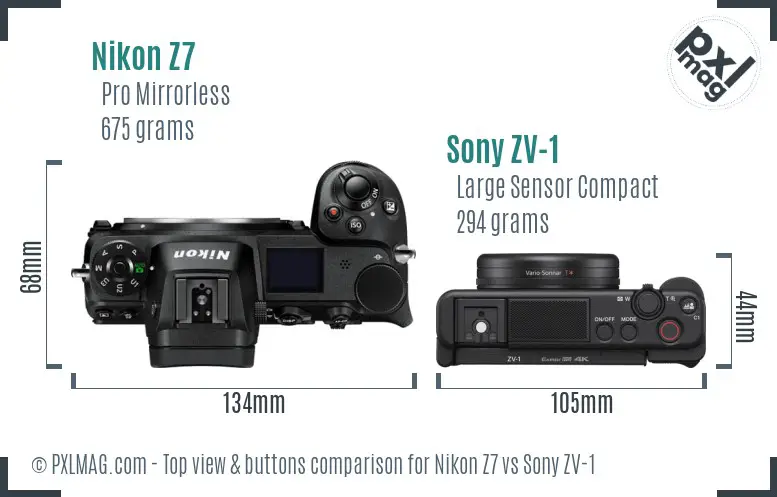 Nikon Z7 vs Sony ZV-1 top view buttons comparison