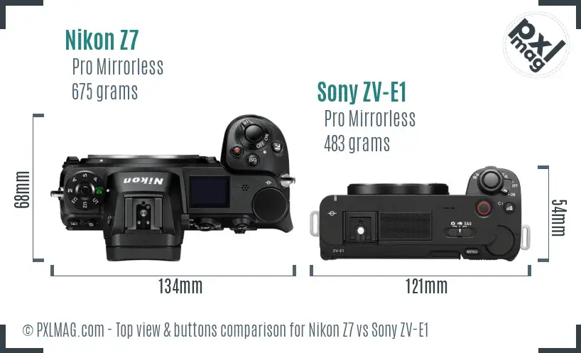 Nikon Z7 vs Sony ZV-E1 top view buttons comparison