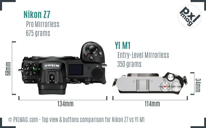 Nikon Z7 vs YI M1 top view buttons comparison