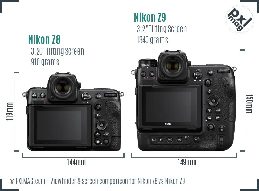Nikon Z8 vs Nikon Z9 Screen and Viewfinder comparison
