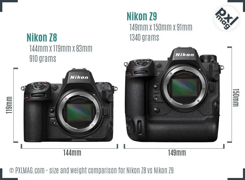 Nikon Z8 vs Nikon Z9 size comparison