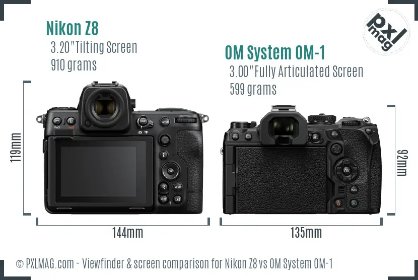 Nikon Z8 vs OM System OM-1 Screen and Viewfinder comparison