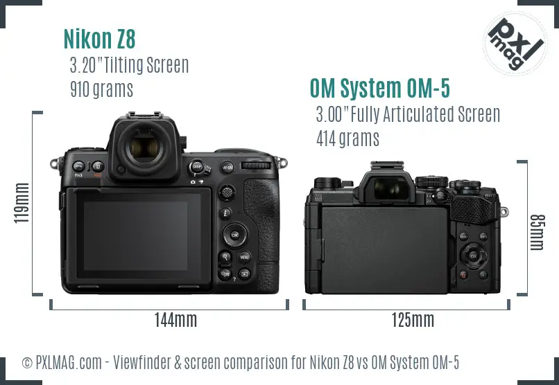 Nikon Z8 vs OM System OM-5 Screen and Viewfinder comparison