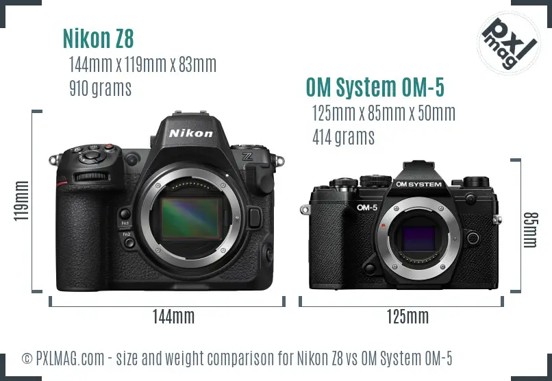 Nikon Z8 vs OM System OM-5 size comparison